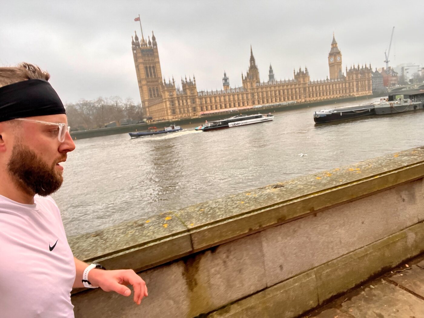 Running past Parliament, London